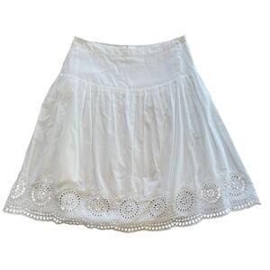 Lucky & Coco White Cotton A-Line Skirt, Eyelet Trim, Lined, Size M